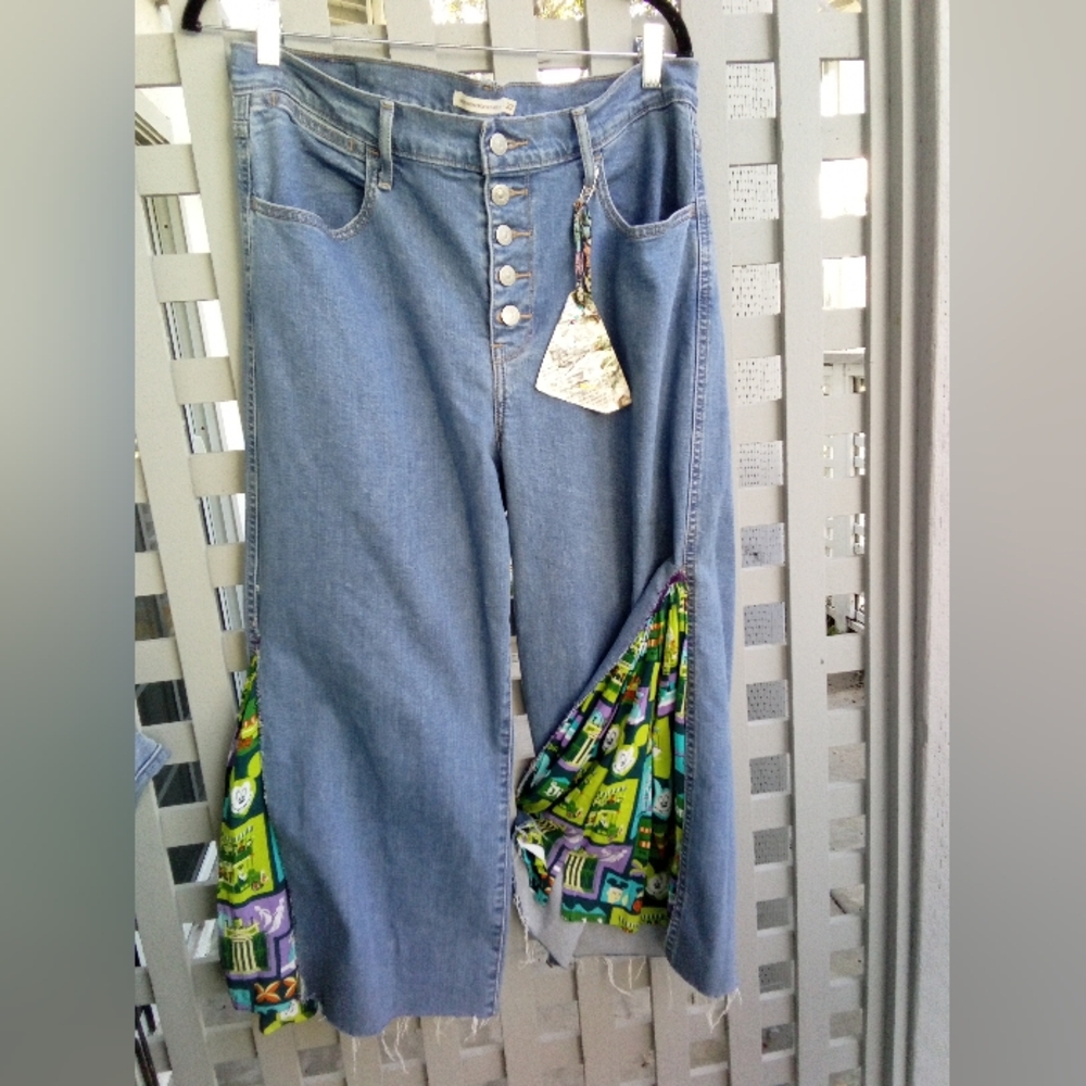 WabiSabi Up-cycled Unisex Levi: w/SHAG Vintage Disney Bell Bottom Flare Jeans